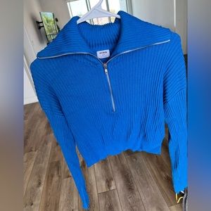Cotton on Women's Crop Rib Zip Collar Sweater Animated Blue